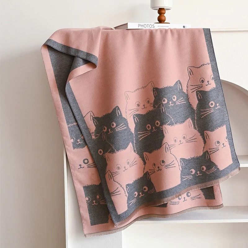 2024 Fashion Cute Cat Jacquard Pashmina | Premium Cashmere Winter Warmth Shawl & Coldproof Blanket System