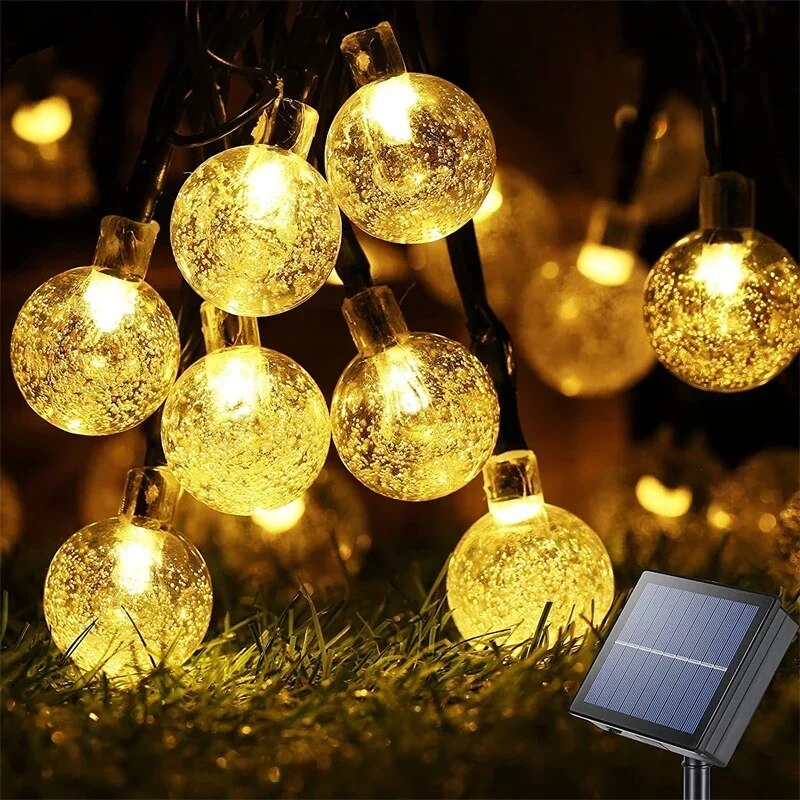 Solar String Lights: Outdoor LED Crystal Globe Lights, 8 Modes, Waterproof for Garden & Christmas Party Decor