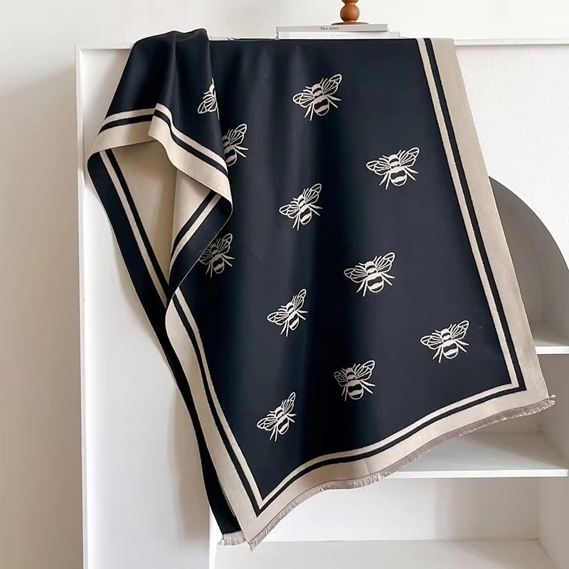 Luxury Two-Sided Bees Pattern Pashmina Shawl Soft Warm Winter Blanket Scarf