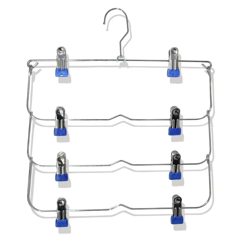 4 Tier Stainless Steel Pants Hanger Non Slip Skirt Rack with Adjustable Clips