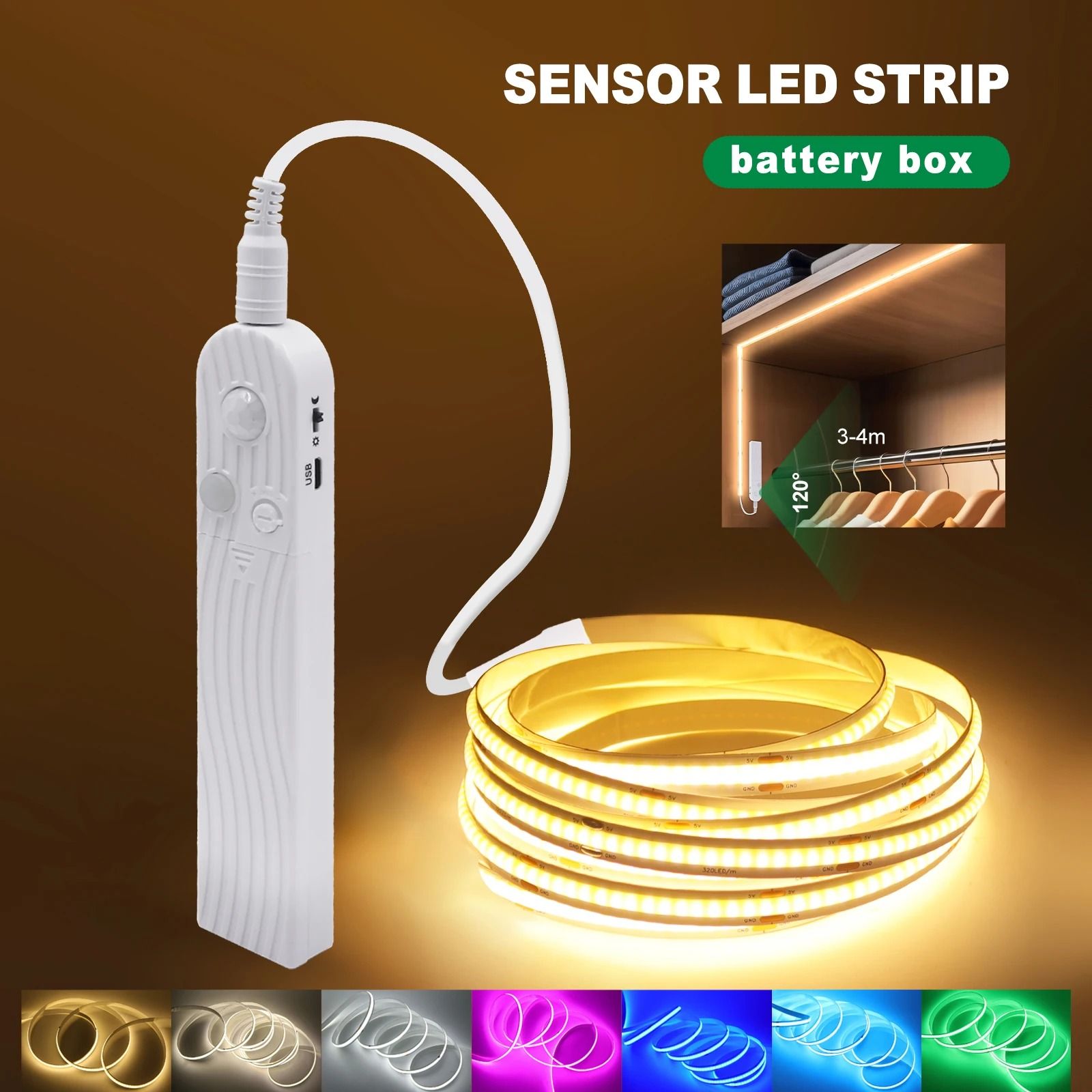 COB LED Motion Sensor Strip Light USB Powered Night Lighting