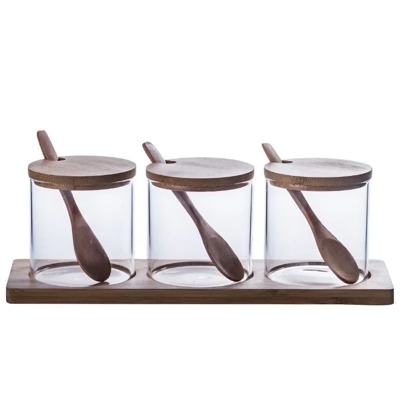 Airtight Glass Storage Jar with Wood Lid for Tea, Coffee, Spices and Pantry Organization