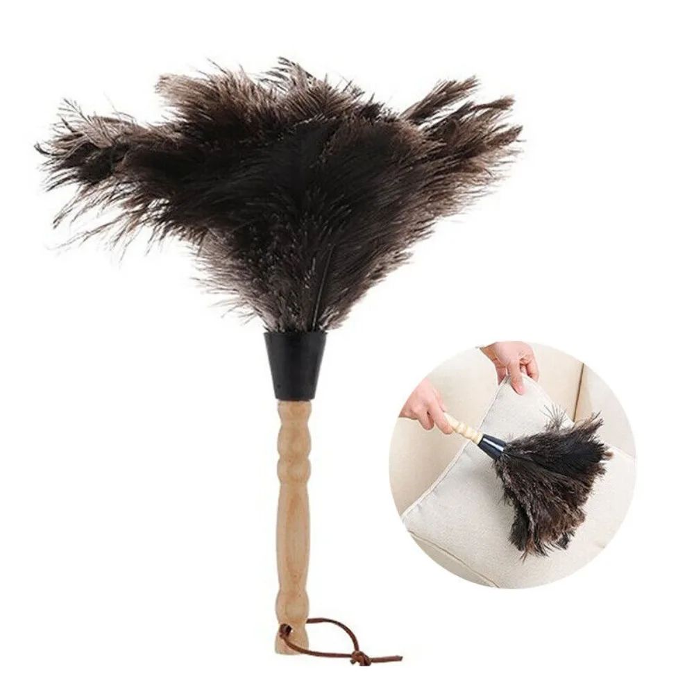 Ostrich Feather Duster Wooden Handle Household Cleaner