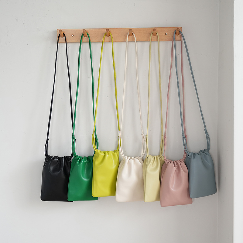 Candy Color Mini Bucket Bag Stylish Drawstring Crossbody Bag for Women
