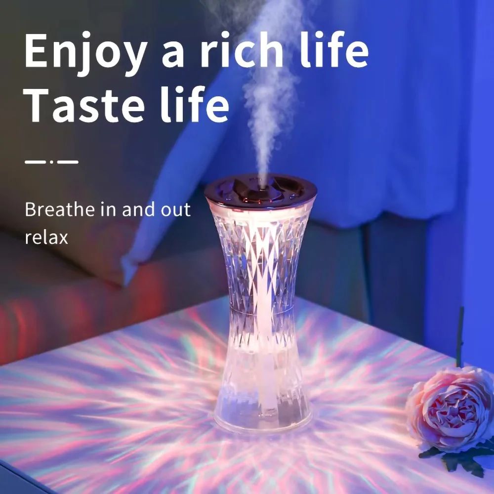 Glass Air Humidifier Aroma Diffuser with Ambient Light Crystal Lamp Design