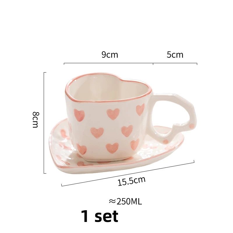 Hand-Painted Ceramic Heart Handle Mug (201–300ml) – Romantic Love Coffee & Tea Cup