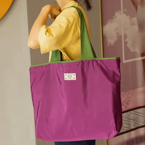EcoCarry Foldable Reusable Grocery Shoulder Bag with Drawstring Closure