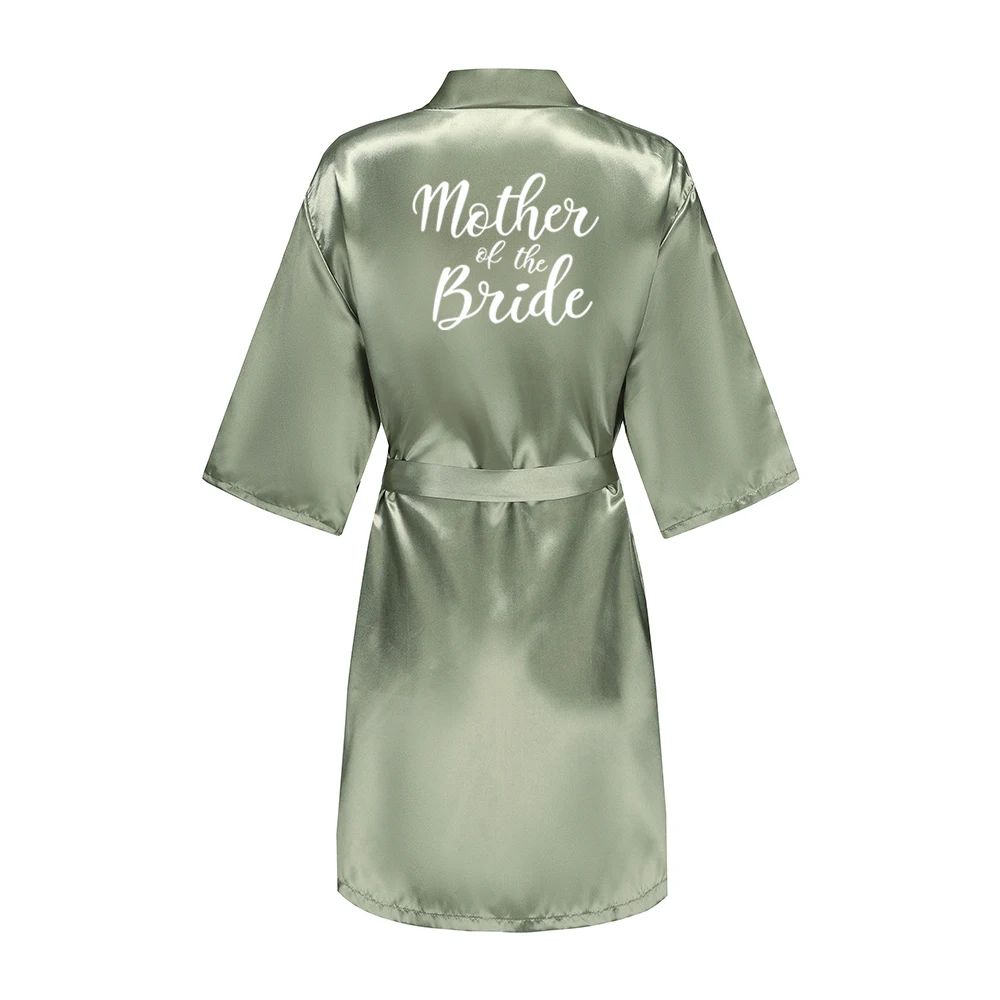 Grass Green Satin Bridal Party Robes With White Letter Bridesmaid Style