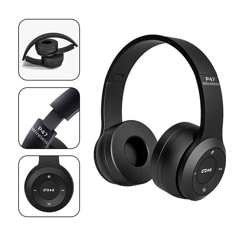 P47 Wireless Headphones, Bluetooth 5.0 Earphones, Foldable HIFI Stereo Bass, for Music Gaming, Kid Girl Earphone