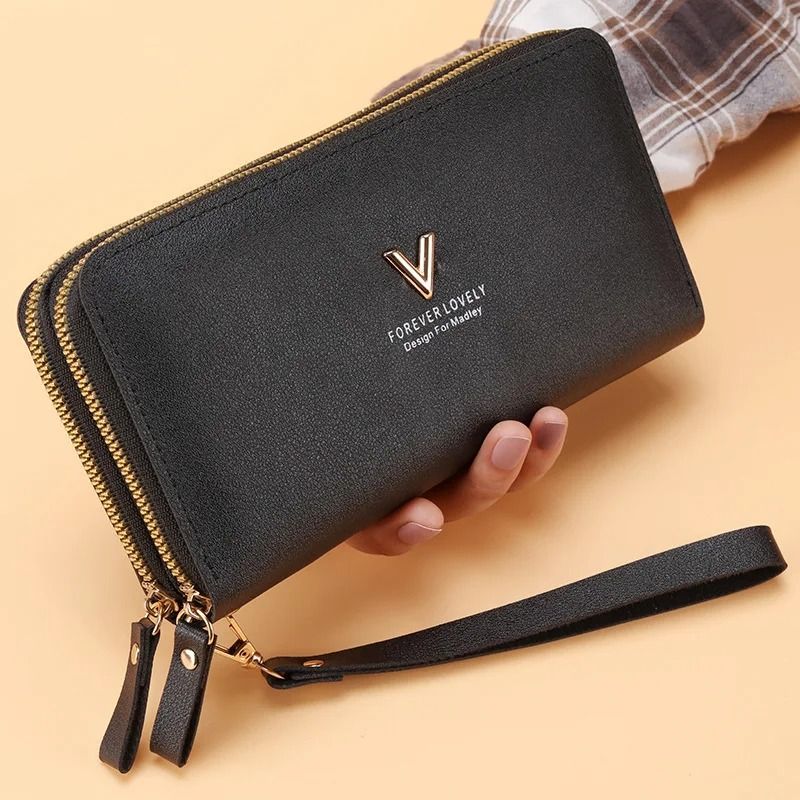 Long Womens Clutch Wallet with Double Zipper and Tassel Accent
