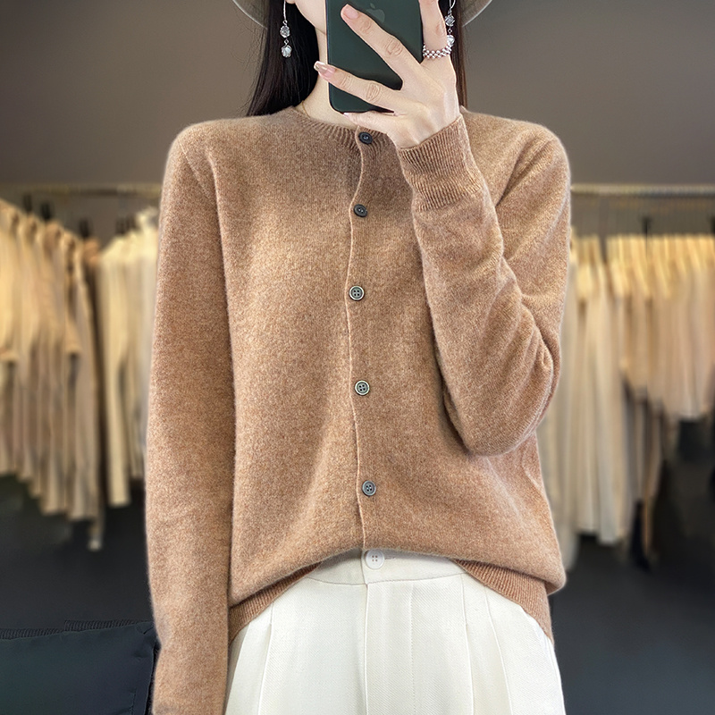Casual Wool Sweater Women O-Neck Cardigan Buttoned Knitwear Soft Winter Tops