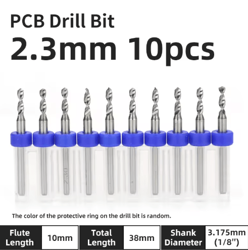 TOOLEYE Micro PCB Drill Bit Set – 10pcs Precision CNC Drills (0.1–3.175mm, 1/8 Shank)