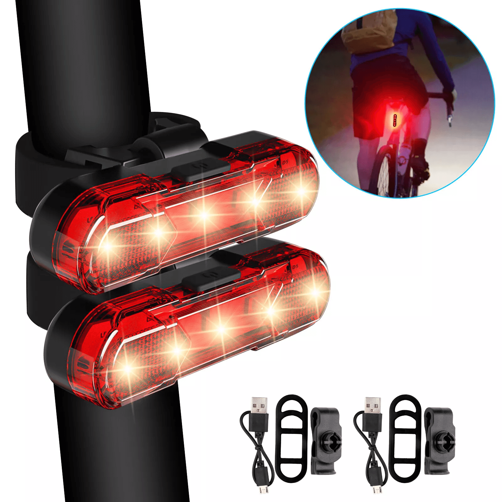 USB Rechargeable LED Bike Tail Light, Waterproof Bicycle Safety Rear Lamp with Modes for Cycling Visibility and Night