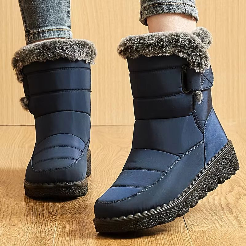 Women Winter Boots Waterproof Fur Lined Ankle Snow Boots Low Heel Warm Shoes 2024 Trend
