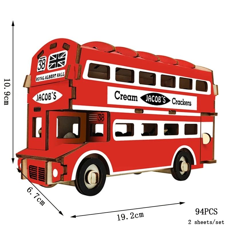 Retro Wooden Campervan 3D Car Puzzle DIY Model for Children