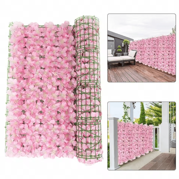 Expandable Artificial Ivy Fence Screen with Flowers – Decorative Garden Privacy Wall Panel