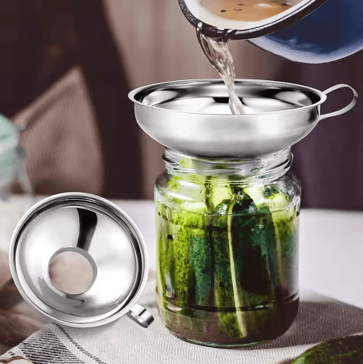Stainless Steel Canning Funnel with Handle – Wide & Regular Mouth Jar Funnel for Mess-Free Filling