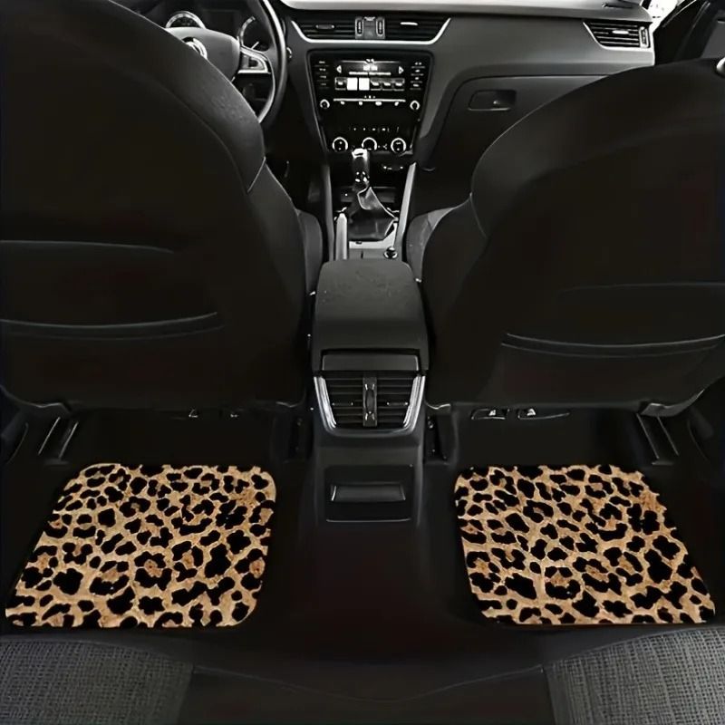 Universal Fit Leopard Print Car Floor Mats 4pcs Set – Non-Slip, Easy Clean Auto Accessories for Cars & SUVs