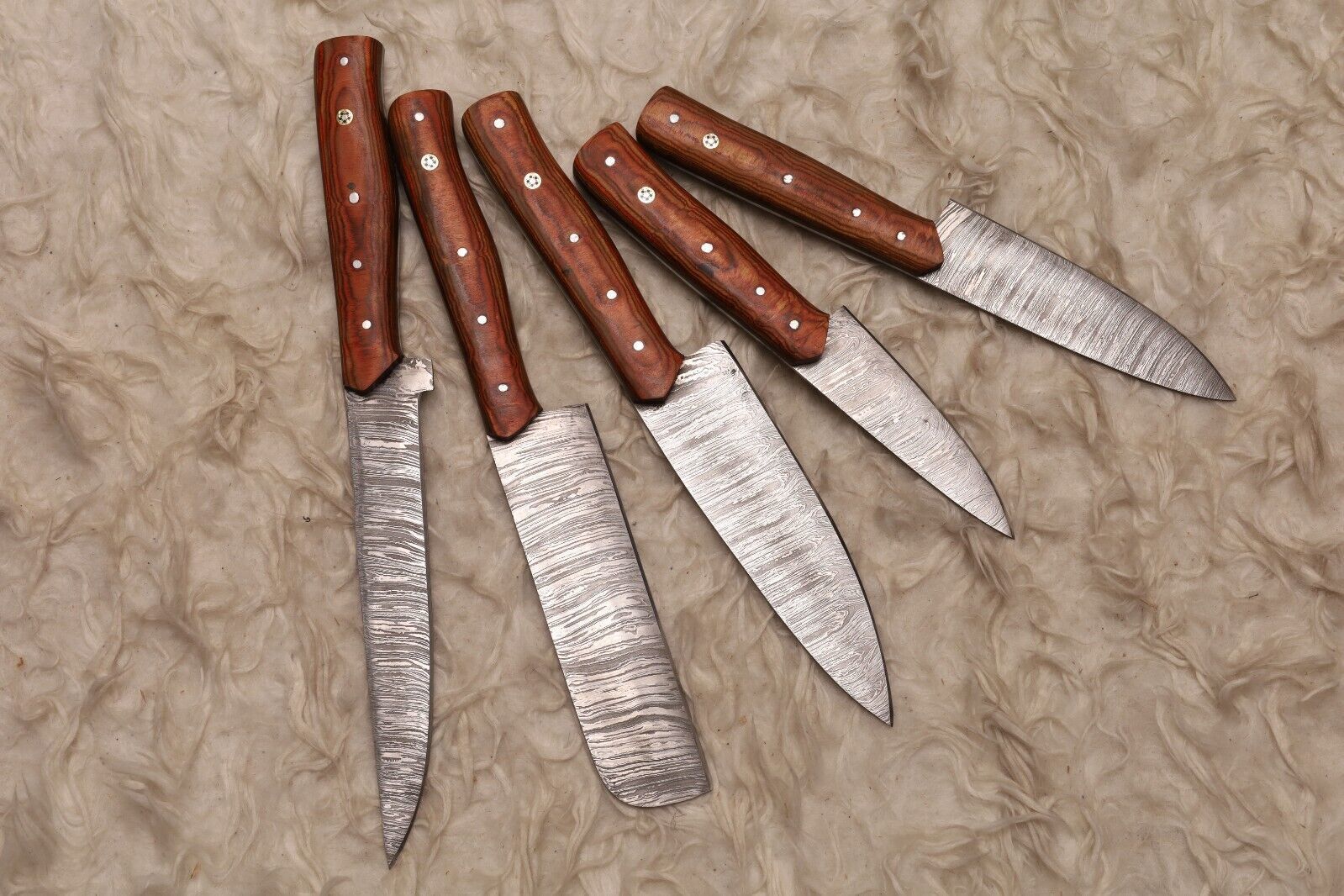 Authentic Handmade Damascus Steel Chef Knives | 5 Pc Professional Set