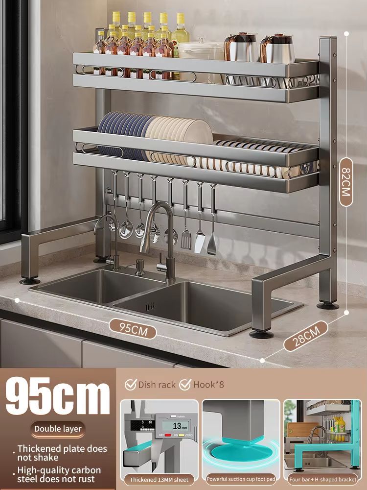 Stainless Steel Double-Layer Kitchen Sink Dish Draining Shelf