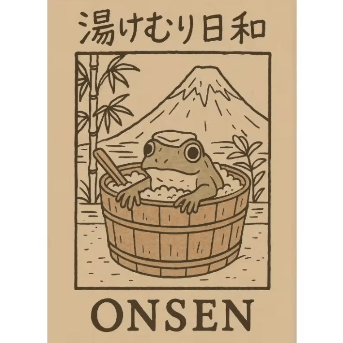Funny Japanese Frog Bathtub Poster – Retro Sushi Kitchen Wall Art Canvas