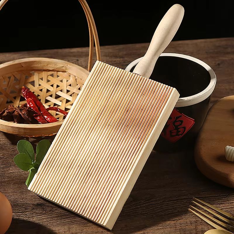 Wooden Garganelli Board 5.3in x 3.35in Pasta Gnocchi Macaroni Board With Handle Kitchen Pasta Tool
