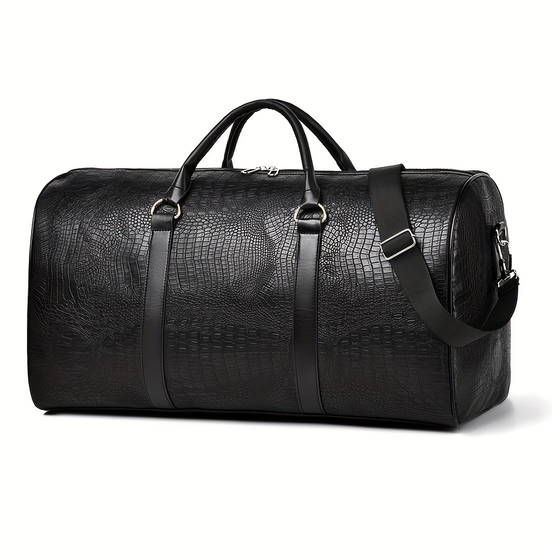 Large Capacity Crocodile Texture Travel Duffel Bag Retro Leather Style Weekender
