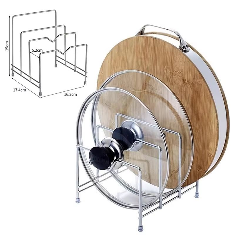 Rust-Proof Multi-Layer Kitchen Organizer Rack with Cutting Board and Pot Lid Storage