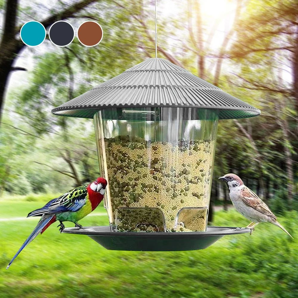 Automatic Foot Feeding Bird Feeder Outdoor Hanging Nut Dispenser with Multiple Feeding Holes and Food Container