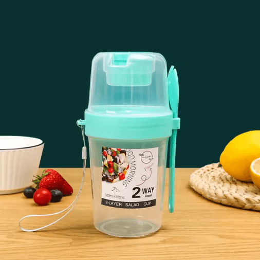 Portable Two-Layer Breakfast & Salad Cup with Fork Oatmeal, Yogurt & Bento Lunch Container
