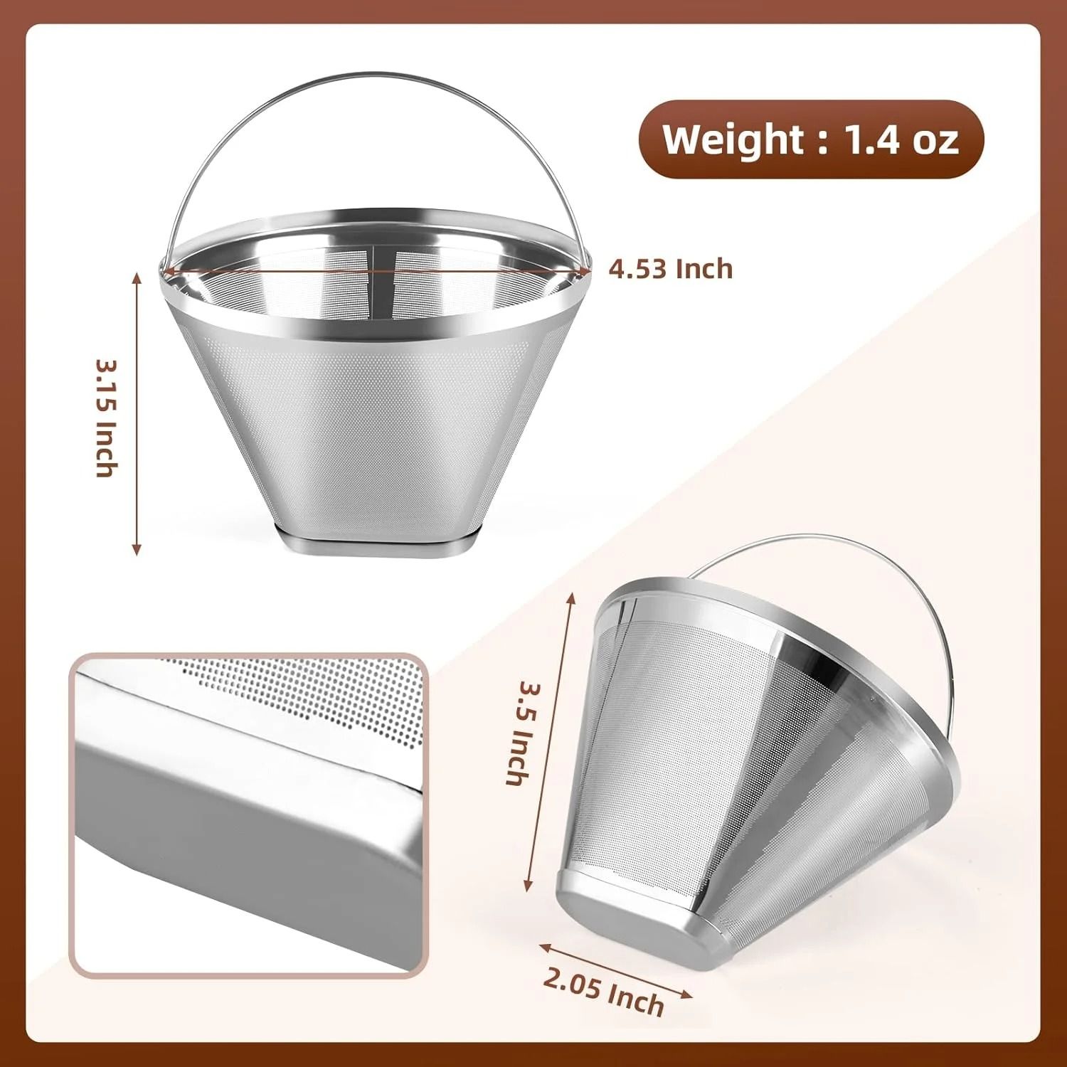 2-Pack Stainless Steel Permanent Basket Filters – Replacement Filters for Cuisinart (10-14 Cup) & Ninja CFP301 DualBrew