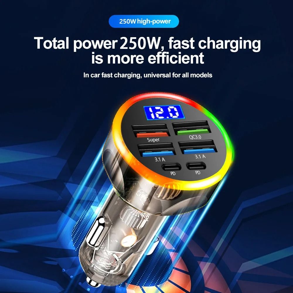 250W 6 Port High Power Car Charger Adapter
