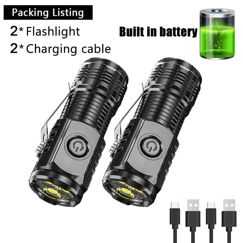 Mini LED Flashlight with Pen Clip and Magnetic Base USB Rechargeable