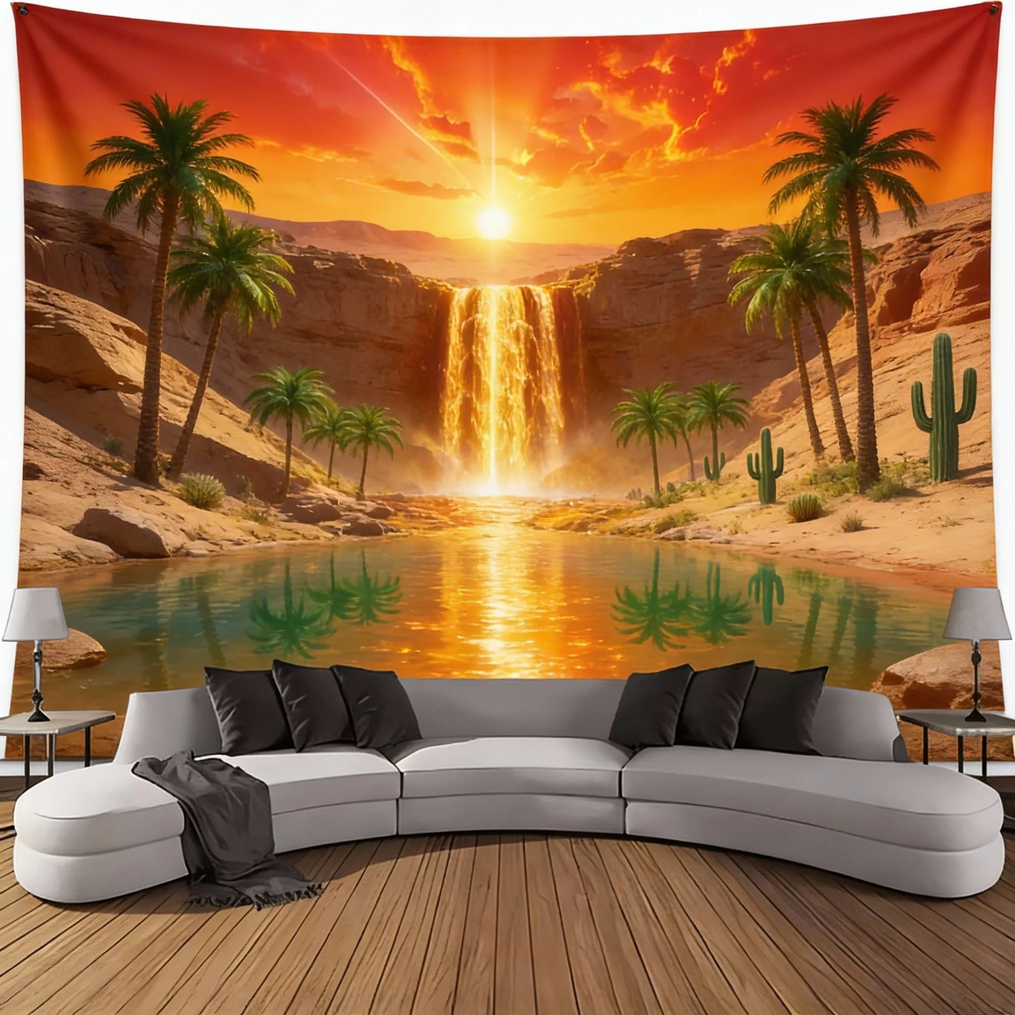 Landscape Waterfall Canyon Tapestry – High-Definition Elemental Architectural Sculpture