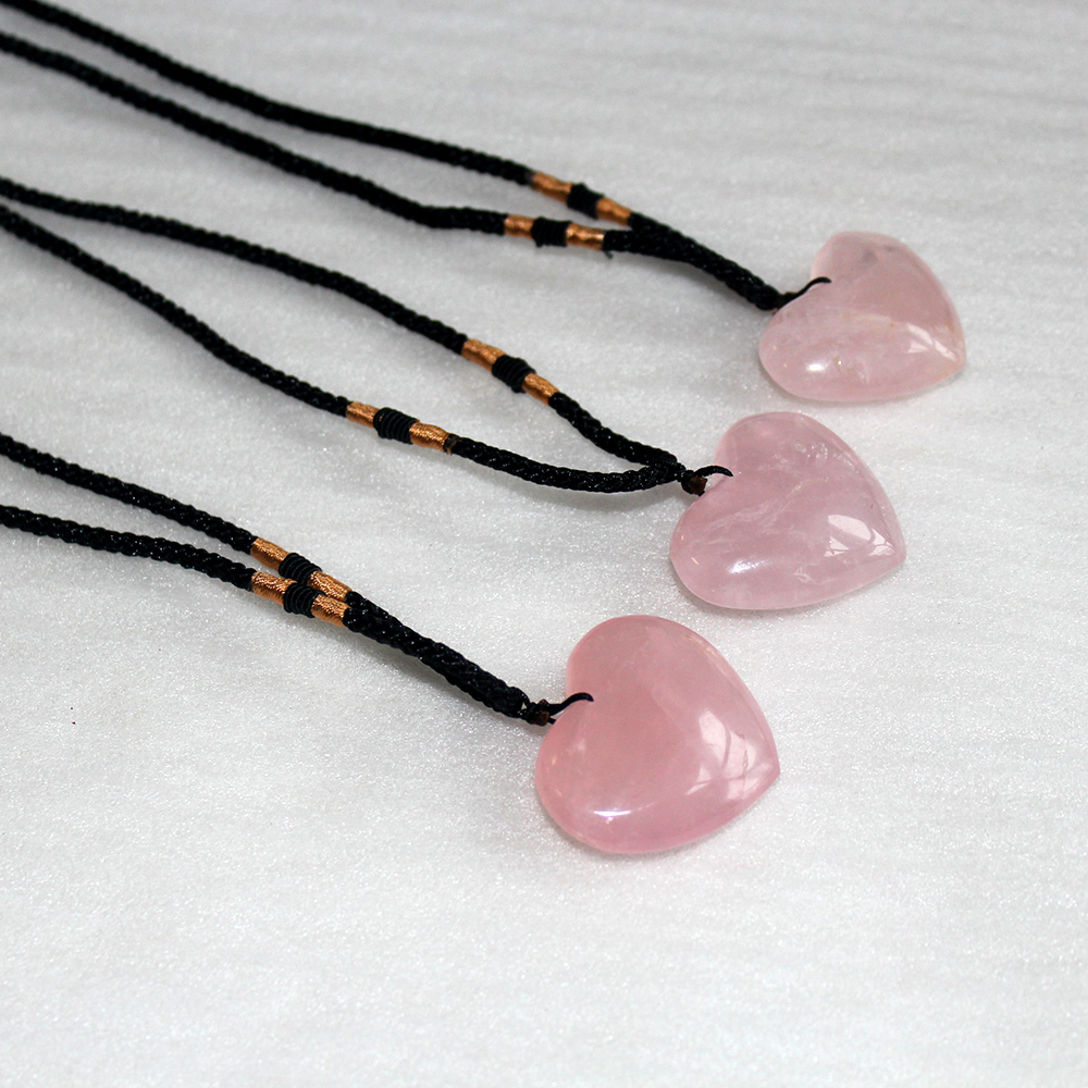 Rose Quartz Pink Crystal Pendant, Love Heart Shape Natural Healing Stone, Powder Crystal Necklace Jewelry