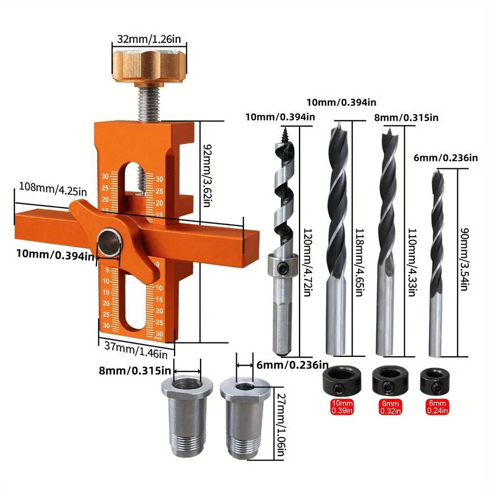 2-in-1 Cabinet Door Installation Jig with .23/.31/.39 In Punch Locator –Rebounder Mounting Positioner Tool for Wardrobes