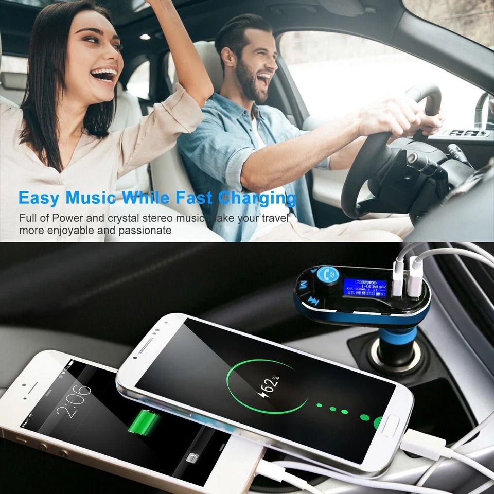 Wireless Car FM Transmitter, MP3 Player Radio Adapter Kit, Fast Charging, LCD Remote Control, Hands-Free Calls