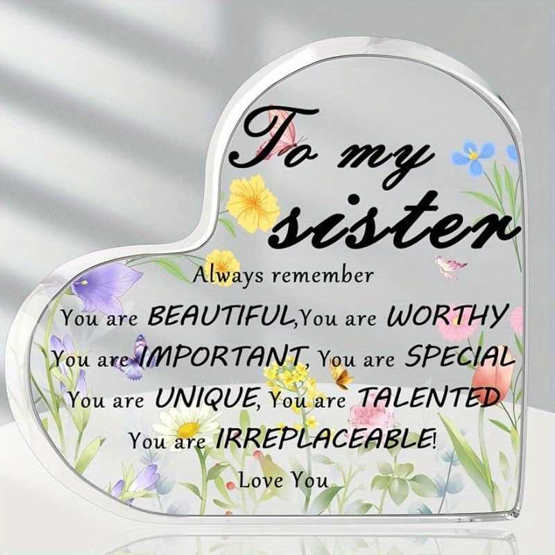 Gifts for Sister, Heart Acrylic Plaque Signs, Thoughtful Sister Christmas Birthday Presents