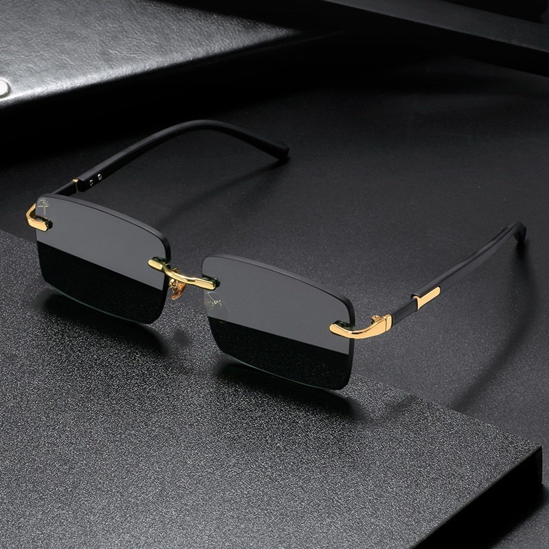 Retro Sunglasses for Men & Women Fashion Rimless Designer Eyewear with Cutting Lens Frameless Eyeglasses