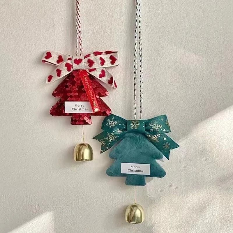 Christmas Tree Hanging Ornaments with Bows and Golden Caps