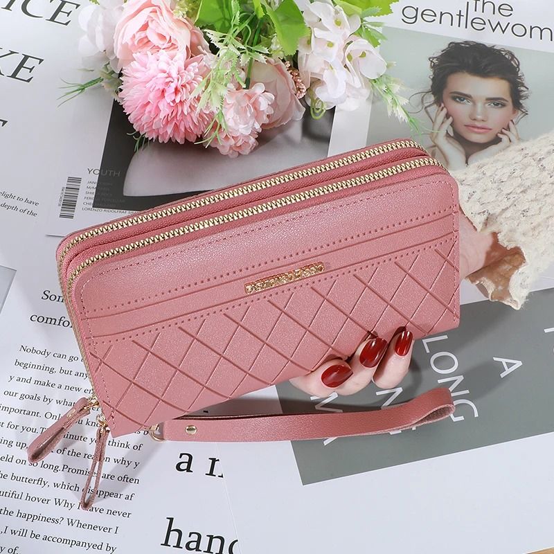 Long Womens Clutch Wallet with Double Zipper and Tassel Accent