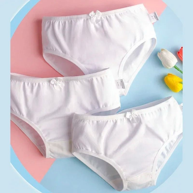 Kids Cotton White Brief Panty Set for Girls Soft Breathable Everyday Underwear