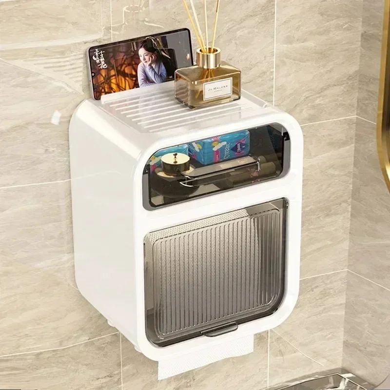 Wall Mounted Toilet Tissue Holder with Storage Rack