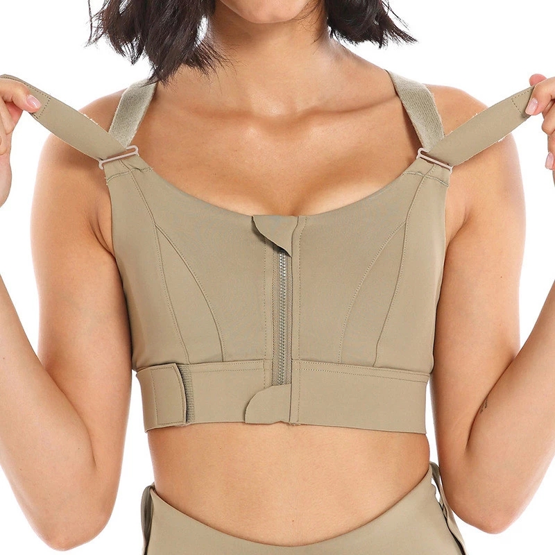 Women Sports Bras, Tights Crop Top, Yoga Vest, Front Zipper, Adjustable Strap, Shockproof Gym Fitness Athletic Brassiere