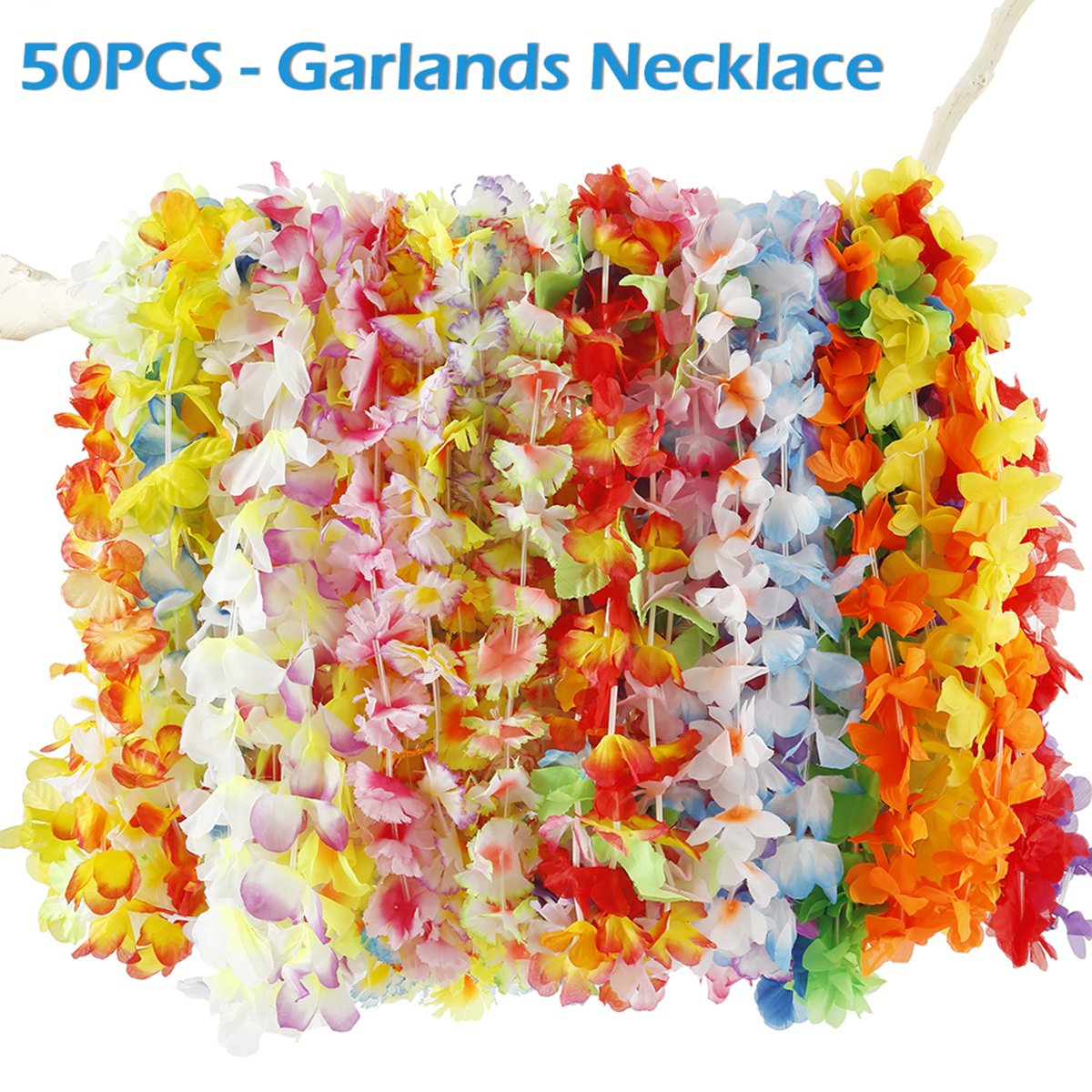 Hawaiian Flower Necklaces, Artificial Flower Leis Garlands, Multi-Color for Beach Party, Luau, Wedding, Birthday Party