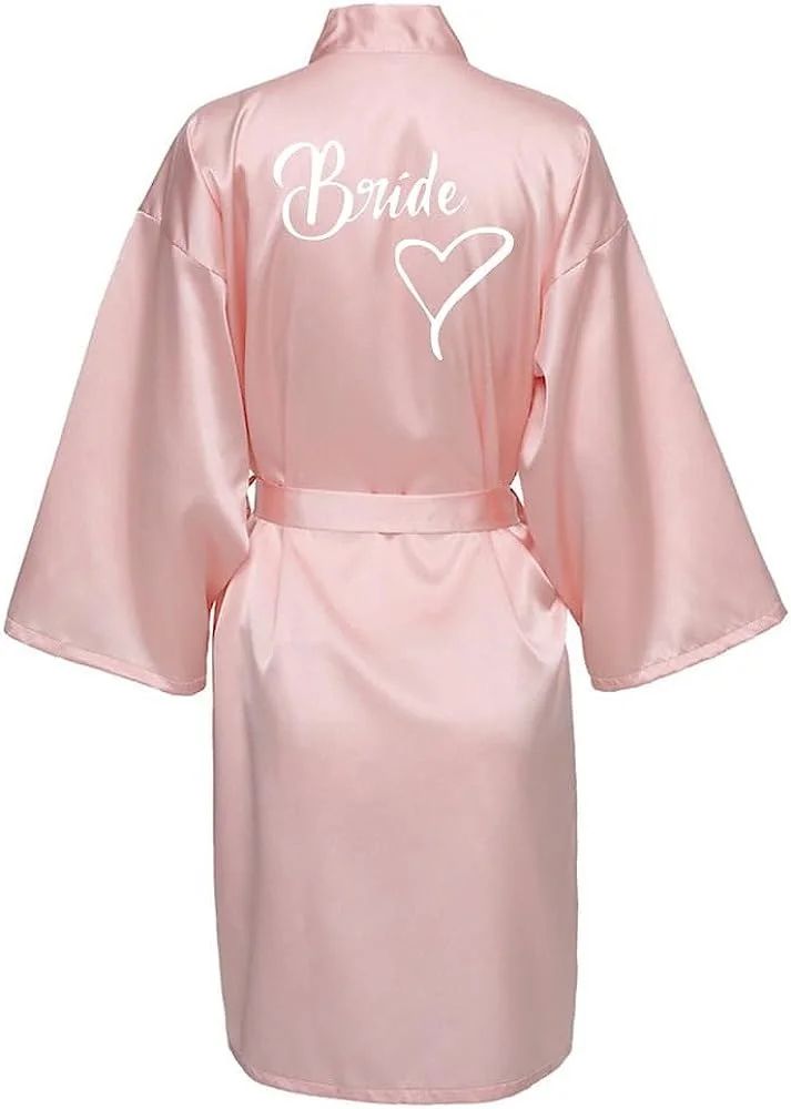 Womens satin kimono robe (Short) – Printed Silk-Feel Wrap for Bridal Prep & Lounging