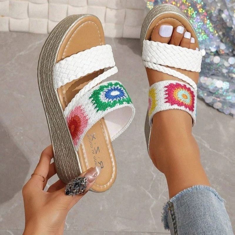 Women Ethnic Woven Wedge Slip on Sandals