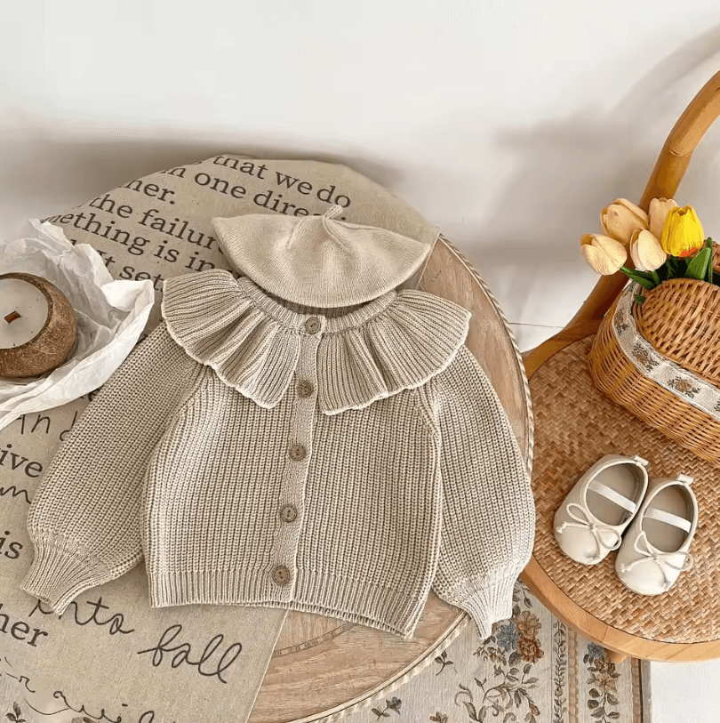 Baby Girl Ruffle Collar Knit Cardigan Soft Toddler Girl Knitted Sweater Coat