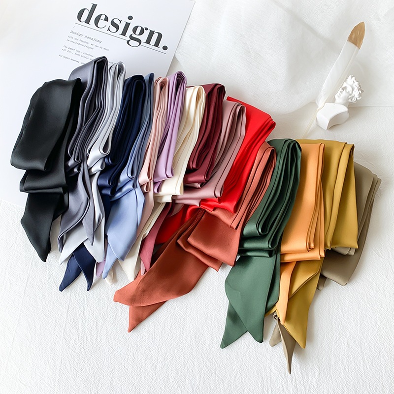 Chiffon Silk Ribbon Headbands Women Narrow Long Scarf Solid Color Tie