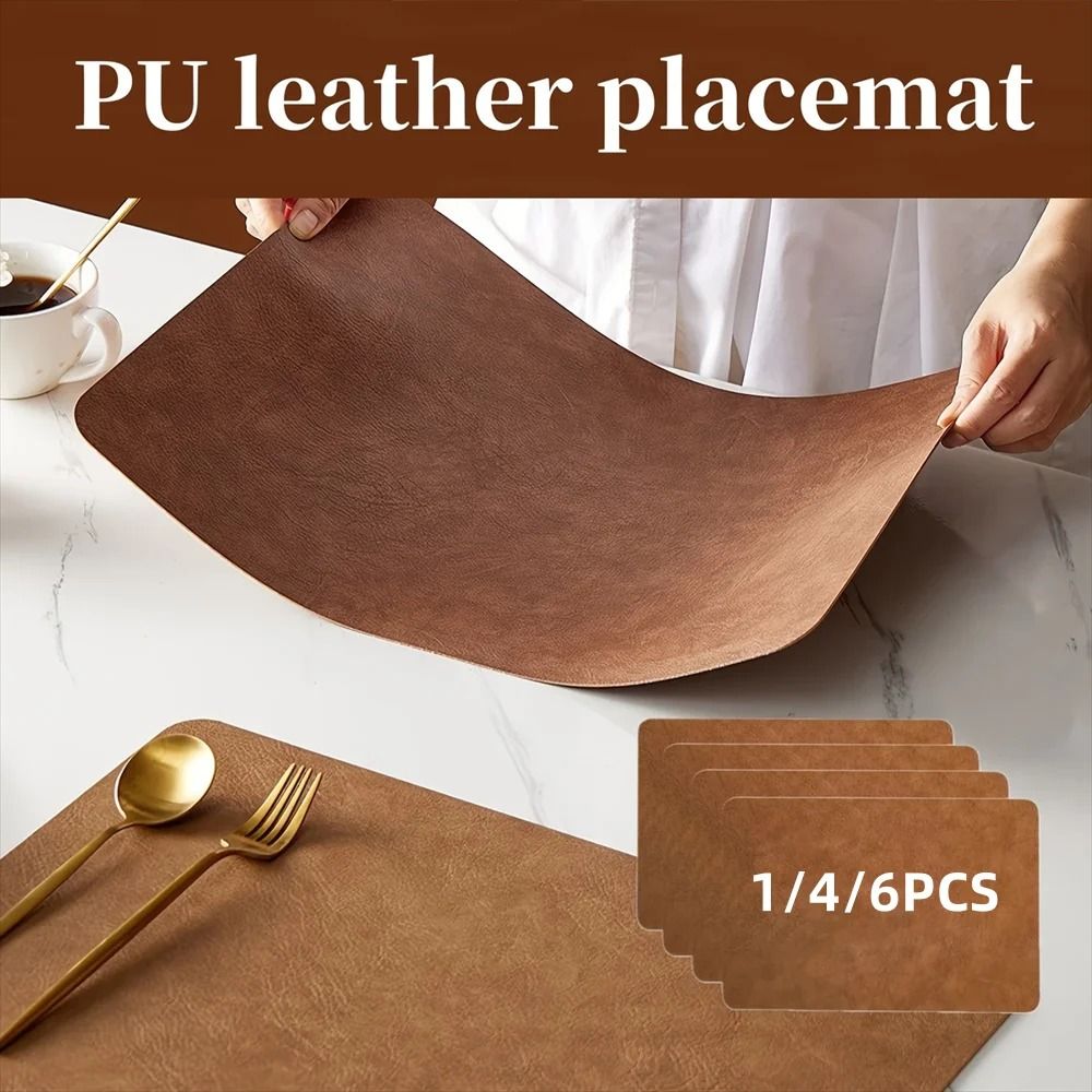 Square Faux Leather Kitchen Dining Placemats – Heat-Resistant Insulation Table Mats